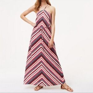 Ann Taylor LOFT Multicolor Chevron Striped Halter Maxi Dress size S Small